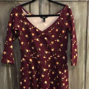 Burgundy flower dress.